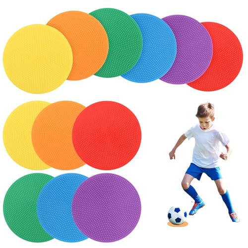12pcs 4inch Non-Slip Spot Marker, Poly Spot Markers for Agility Dot for Gym/PE Training, Rubber Circles Multiple Color Sports Markers for Sports Speed Training
