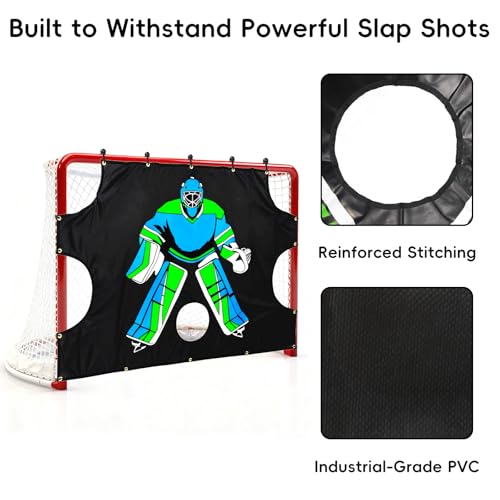 Doublehorse Ice Hockey Training Target - Durable Quick Install PVC Goalie for Shotting Accuracy Skill Development Suit Indoor Outdoor All Weather - for Youth Adults with 5 Hole - 1 Piece