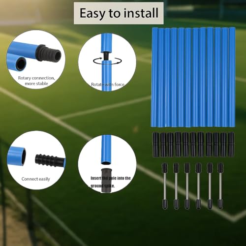 Soccer Agility Training Equipment, 6 Adjustable Soccer Training Agility Poles, 1 Speed Agility Ladder,10 Soccer Agility Cones for Training, 1 Jump Rope + Storage Bag for Youth Soccer Drills - color: blue