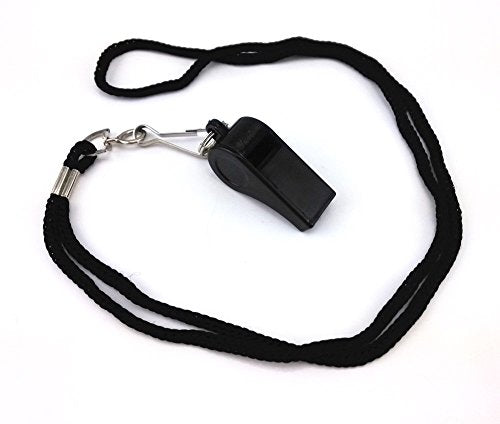 yueton Plastic Coach Whistles with Lanyard, Pack of 6 - color: Black