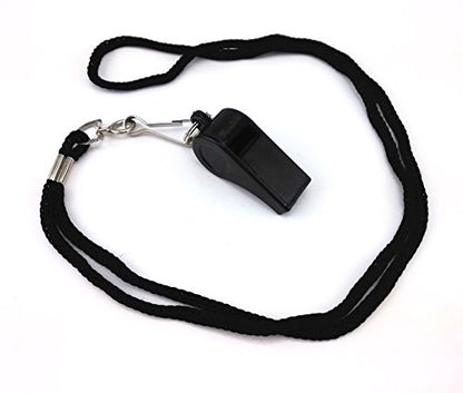 yueton Plastic Coach Whistles with Lanyard, Pack of 6 - color: Black