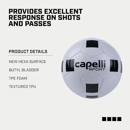Capelli Sport Soccer Ball Size 5, 4-Cube Classic Competition Elite Soccer Ball for Youth and Adult Players, Outdoor and Indoor Training, White/Black