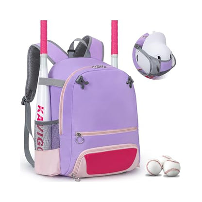 KAVIGOR 2026 Youth Baseball & Softball Bag | Ultra-Light Tball Backpack with Shoe Compartment & Helmet Holder | Skin-Soft Fabric - color: Berry Purple