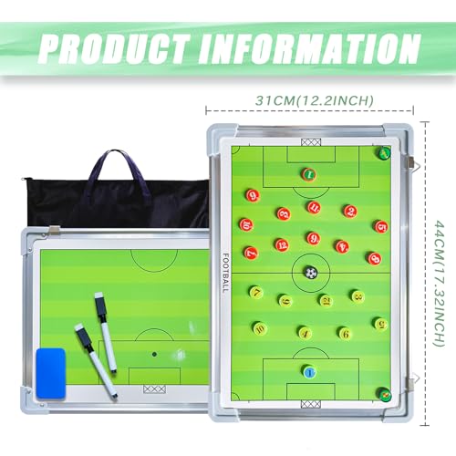 PhantomSky Portable Professional Soccer/Football Aluminum Alloy Tactics Board Coaching Board Strategy Board with Magnetic Markers, Pen, Eraser and Portable Storage Bag (Size: 45 x 30cm)