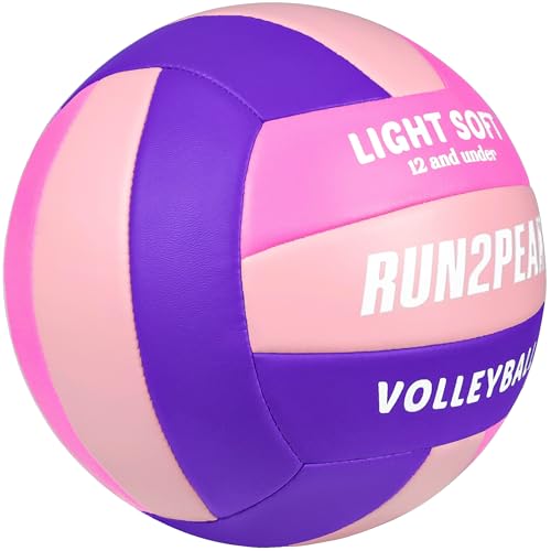 RUN2PEAK Light Soft Volleyball - Light Volleyball Designed for Beginners Kids Youth Teen - Lightweight Volleyballs for Indoor Outdoor Beach Backyard Official Size 5 Training Volley Ball