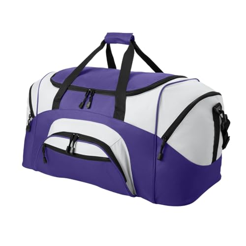 Personalized Large Duffel Bag, Football, Soccer, Basketball, Baseball Duffle Bag, Athlete Gift, Sport Bag, Embroidered Name, Purple/Grey - color: Purple/Grey