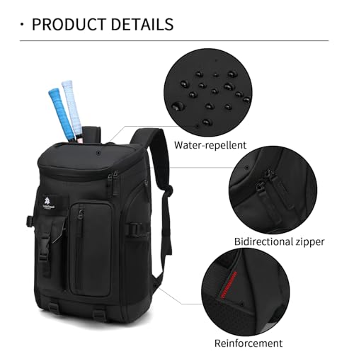 tennis mountain climbing travel backpack, independent shoe compartment for sports and fitness, waterproof 15.6-inch computer bag - color: Black