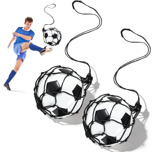 Soccer Kick Trainer 2PCS Adjustable Return Net Football Training Aid for Throw Solo Juggling Practice, Football Training Equipment, Fits Size 3 4 5 Balls with Return Net for Boys, Girls