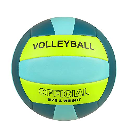 Volleyball Size 5 PU Leather Soft Indoor Outdoor Volleyballs Sports Training Game Play Ball for Beginner, Teenager, Adult, 8.2 - color: Green+Yellow