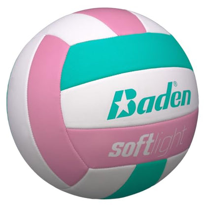Baden | Softlight VXT1 | No Sting FlexFoam Cover | Youth Lightweight Training Volleyball | K-5 Youth Players | Official Size 5 + 20% Lighter | Official Ball of BYOP - color: Seagreen/Soft Pink
