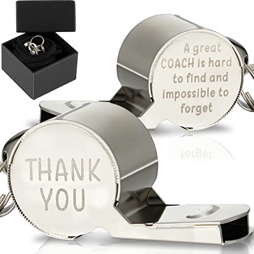 Flutesan Baseball Coach Whistle Basketball Coach Gift Volleyball Football Soccer Stainless Steel Whistle with Gift Box Personalized Coach Whistle with Lanyard Engraved Whistle for Referee Gift