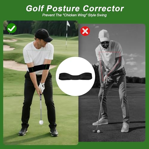 Retractable Golf Swing Trainer with Click Sound & Posture Correction Arm Band, Golf Grip Trainer for Right-Handed, Indoor & Outdoor Training Aid for Beginners to Pros