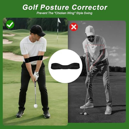 Retractable Golf Swing Trainer with Click Sound & Posture Correction Arm Band, Golf Grip Trainer for Right-Handed, Indoor & Outdoor Training Aid for Beginners to Pros