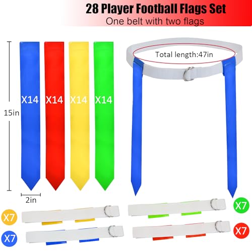 Flag Football Set, 14 Player/ 28 Player Football Flags and Belts Set, Includes Belts, Football Flags, Cones - color: 28 Players
