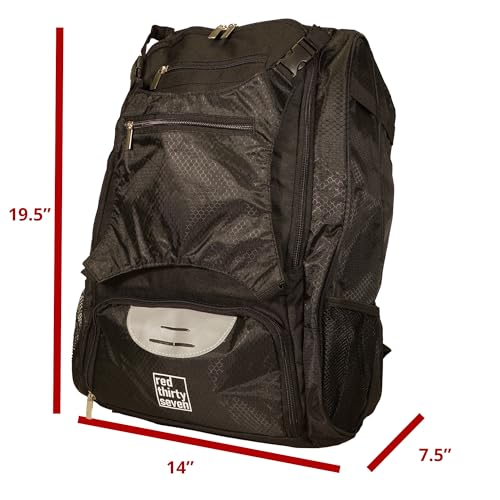 Baseball Backpack with Cleat/Shoe Pocket | Large Capacity | 19.5" T x 14" W x 7.5" D | Holds 4 Bats | External Helmet Storage | 3 Extra Zipper Pockets for Sunglasses, Seeds, Cell Phone (Black/Black) - color: Black / Black