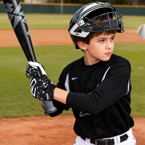 Youth Baseball Batting Gloves, Super Grip Kids Teeball & Softball Gloves for Boys & Girls - color: Black/White, size: Youth M/L(6in-6.5in)