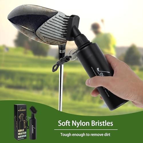 Golf Water Brush with 8oz Squeeze Bottle – Large Capacity Leak-Resistant Club Cleaner, Softer Nylon Bristles & Solid Clip for Bag, Water-Activated Brush &Portable Brush Easy to use.