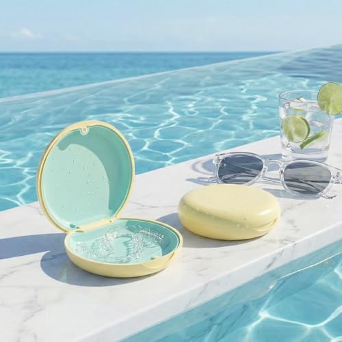 2 Pack Retainer Case, Compatible with Invisalign, Orthodontic Aligner Case with Removal Tool and Brush, Lemon Yellow & Seafoam - color: 2 Pack - Lemon Yellow & Seafoam