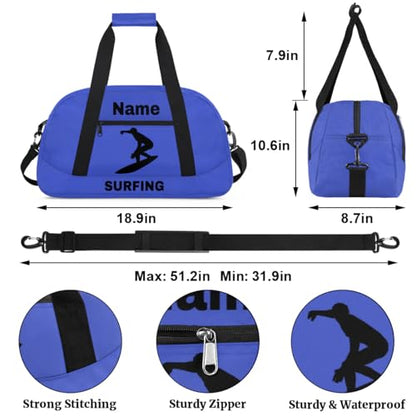 Custom Sport Duffel Bag Surfing Personalized Name Sports Bag Overnight Weekender Bag Waterproof Travel Sport Gym Bags, Blue - color: Blue, style: Surfing