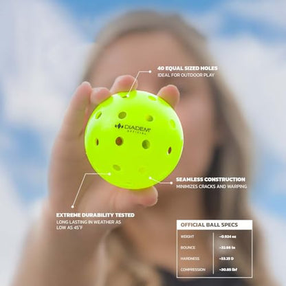 Diadem The Official Pickleball Balls | Fast and Durable Crack-Resistant Seamless, Outdoor, USAPA Approved for Tournament Play (Yellow, 3 Pack)