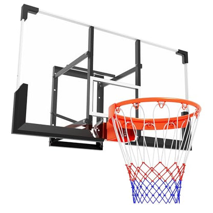 Adjustable Wall Mounted Basketball Hoop – 48 Inch Shatterproof PC Backboard, 8-10 FT Height, 18 Inch Sturdy Steel Rim, Indoor & Outdoor Basketball Goal for Home, Garage, or Gym