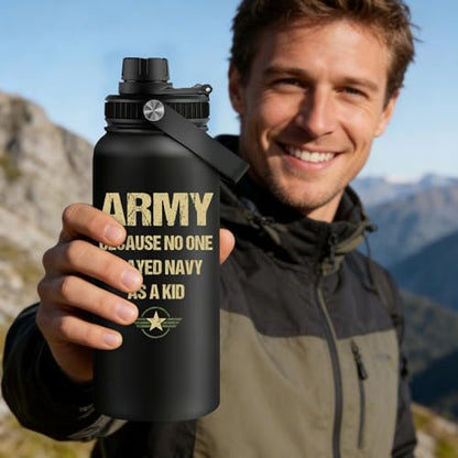 Fufandi Veteran Gifts, Army Gifts for Men - Veterans Day Fathers Day Retirement Gift for Army, Navy, Air Force, Veteran Water Bottle 32oz - color: Veteran Black