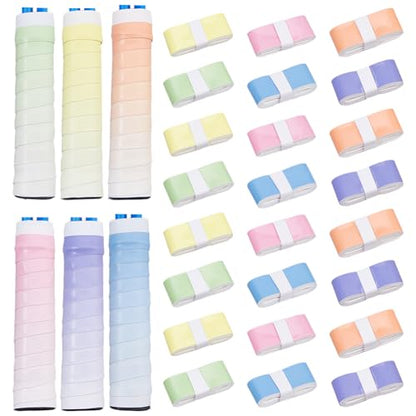 SUPERFINDINGS 24Pcs 6 Colors Racket Grip Tape 2cm/0.98" Wide PU Leather Anti-Slip Tennis Overgrip Sweat Absorbent Grip Wrap for Badminton Racket Tennis Pickleball Handle, Length: 43.3"/Roll
