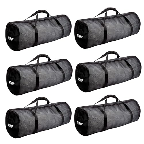 Black Heavy-Duty Large Mesh Sports Duffle Bag, Dry Bag, Diving Equipment Scuba Bag with Zipper. Great for Gym Workout, Sport Balls Storage, Scuba Gear, Snorkeling, Water Sports and Travel - color: Black, style: 6-pack