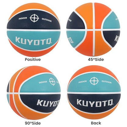 KUYOTQ Official Size 7 Basketball 29.5" Orange Teal Blue Thickened Rubber in&Outdoor Mens Basketball for Game Play(Deflated)