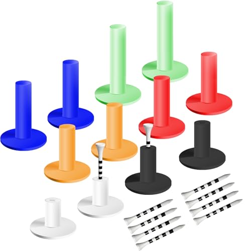 Rubber Golf Tees 22 Pcs Set - Color Coded Golf Tees (6 Sizes, 2 Each) & Bamboo Tees for Driving Range, Simulator Mat, Indoor/Outdoor Practice