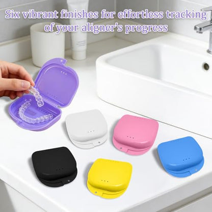 6Pcs Retainer Case,Slim Aligner Case with Vent Holes,Mouth Guard Case Dental Storage Container for Aligners Mouthpieces and Daily - color: Multicolor