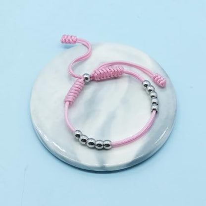 Golf Score Counter Bracelet, 10 Stainless Steel Beads, 2mm Cord Adjustable Golf Stroke Tracking Baseball Swimming Sport Golf Gift for Men and Women - style: Pink