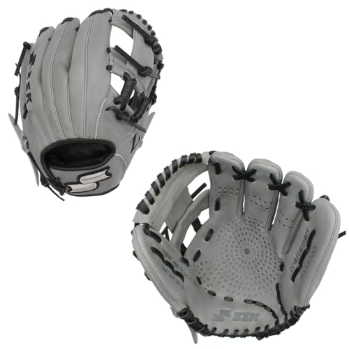 SSK Z5 Craftsman Youth Baseball Glove – 10.5” – 11” – 11.25” – 11.5” Right & Left Hand Throw - color: Grey/Black - I Web, size: 11" - Right Hand Throw