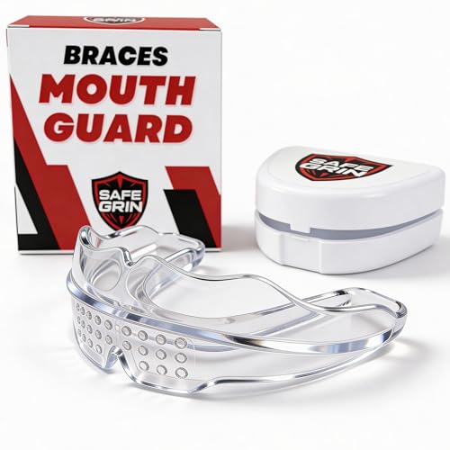 Mouth Guard for Braces - No Boil Sports Mouthguard for Kids & Teens, Upper & Lower Teeth Protection for Wrestling, Football, Lacrosse, Hockey & Baseball, Medical-Grade Silicone, Transparent - color: Transparent