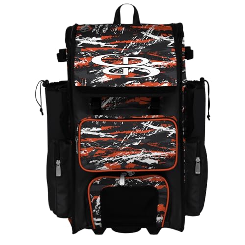 Boombah Rolling Superpack Baseball/Softball Gear Bag - Telescopic Handle - Holds 4 Bats - Wheeled Version - Razor Multiple Colors - color: Black/Orange/White