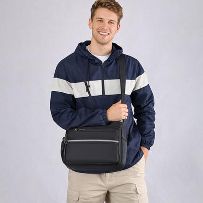 Mudono Messenger Bag for Men Nylon Waterproof Shoulder Bag Multi-pocket Crossbody Bag Daily Travel Bag Lightweight Satchel - color: Light Blue