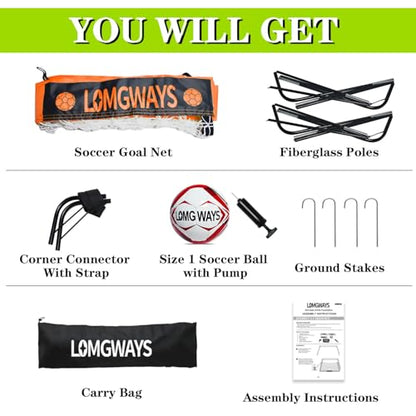 LOMGWAYS Soccer Goal – Foldable Frame Net for Kids + Youth – Indoor + Outdoor Soccer Goal with Carry Bag – Easy Set up – Multiple Sizes for Practice & Games - size: 2x2.6FT(Size 1 Ball)