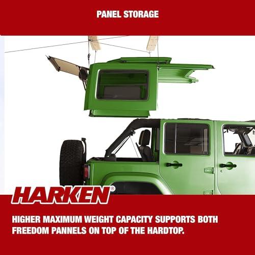 HARKEN - Truck Cap Overhead Garage Storage Hoist, Self-Leveling, Safe Anti-Drop System, Easy One-Person Operation, Smart Garage Organization - 7806.12 - size: 12 ft Ceiling, 200 lb Max