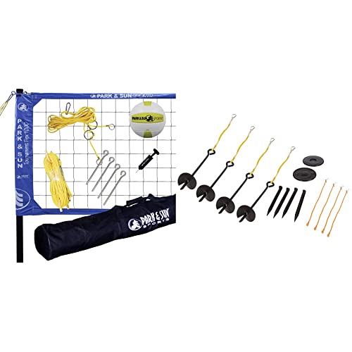 Park & Sun Sports Tournament Flex 1000 Volleyball Net System + Outdoor Volleyball Beach/Sand Adaptor Kit