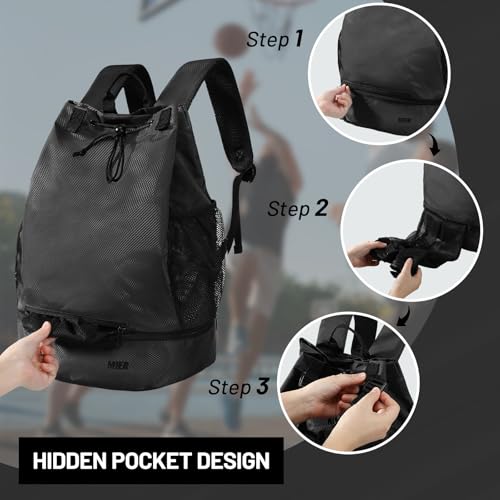 MIER Drawstring Basketball Backpack Soccer Bag with Shoe Compartment & Mesh Pocket Sports Gym String Backpack for Women Men, Lightweight - color: Black