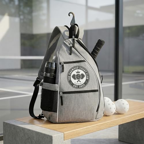 Personalized Pickleball Sling Bag Custom Paddle Backpack with Name or Logo Lightweight Durable Sports Gear Bag for Men Women Adjustable Strap Water Bottle Pocket Fence Hook Storage