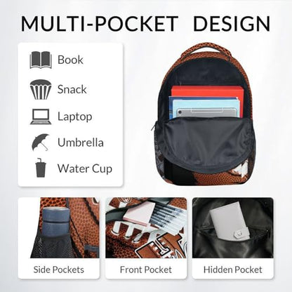 Mercuryelf Personalized Boys Backpack - Custom Monogram Football Bookbag for Kids/Player/Team/Men with Adjustable Straps - color: Brown