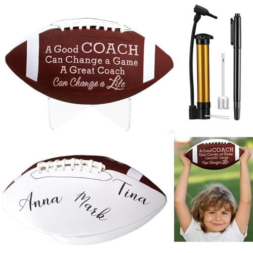 4 Pcs Autograph Football Soccer Gift Blank Signature Official Size Footballs Gifts with Acrylic Stand and Signature Pen Pump Two Tone Panels for Coach Gifts Anniversary Birthday - style: Football