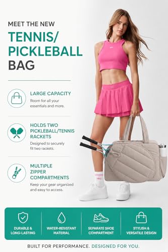 Pickleball,Tennis Racket Bag,Gym Bag for Women,Man. Quilted, Holds 2 Rackets with Shoe Compartment. Sport Bag for Gym, Court, Travel Duffle Bag - color: Beige