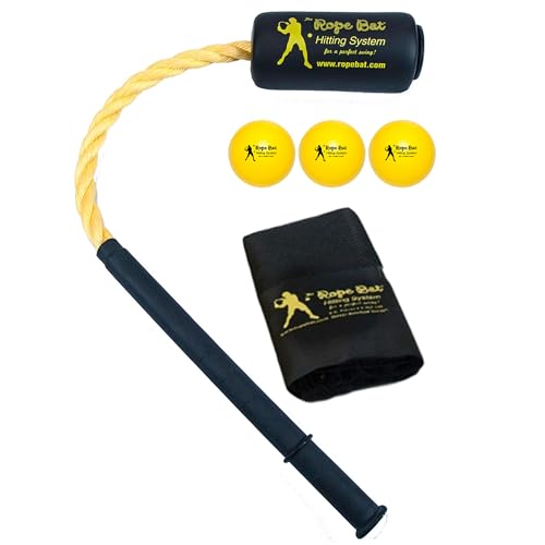 Rope Bat - The Original Patented Rope Bat Swing Trainer w/ 3 Soft Training Balls – Baseball & Softball Swing Trainer, Training Tool, Batting Aid