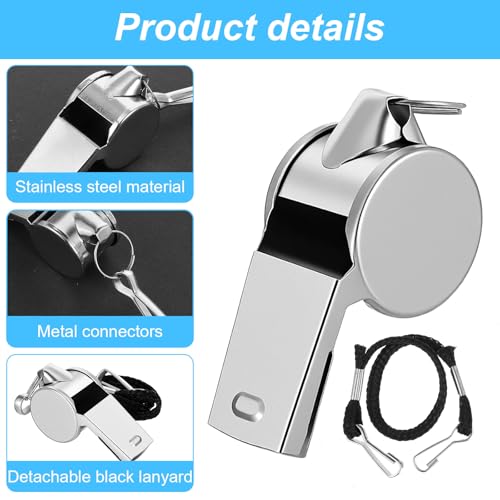 8 Pcs Very Loud Sports Whistles Lanyards with Clip Coach Whistles Stainless Steel Whistle with Lanyard for Wrestling Referee School Football Basketball Team Competition