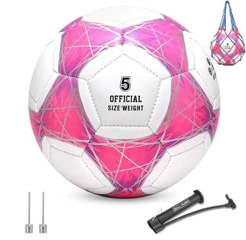 STEEFAN Teal/Blue/Pink Soccer Ball Size 3/4/5 for Kids Outdoor Play,Color Change Soccer Official Ball with Needles and Air Pump,Idea Gift for Teen Boy Girl Junior Women,Indoor Outdoor Game Soccer Ball - color: Pink with Pump, size: 5