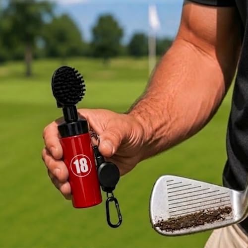 East/18 Aquabrush18 Golf Club Cleaner 4oz Pump Water Bottle Brush with Nylon Bristles, Retractor & Carabiner Clip | Lightweight, Durable & Leak-Resistant Cleaning - color: Red