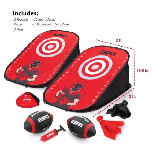 ESPN Youth Football Quarterback Training Equipment, Football Accessories Include Flags, Passing Target, Cones, and Pump, Designed for Outdoor Games