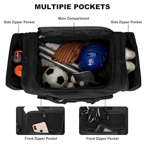 Goloni 130L Expandable 32" Heavy Duty Extra Large Duffel Bag,Sports Gym Equipment Travel Duffle Bag for Soccer Baseball Basketball Hockey Football Team Coaches & More - color: Black